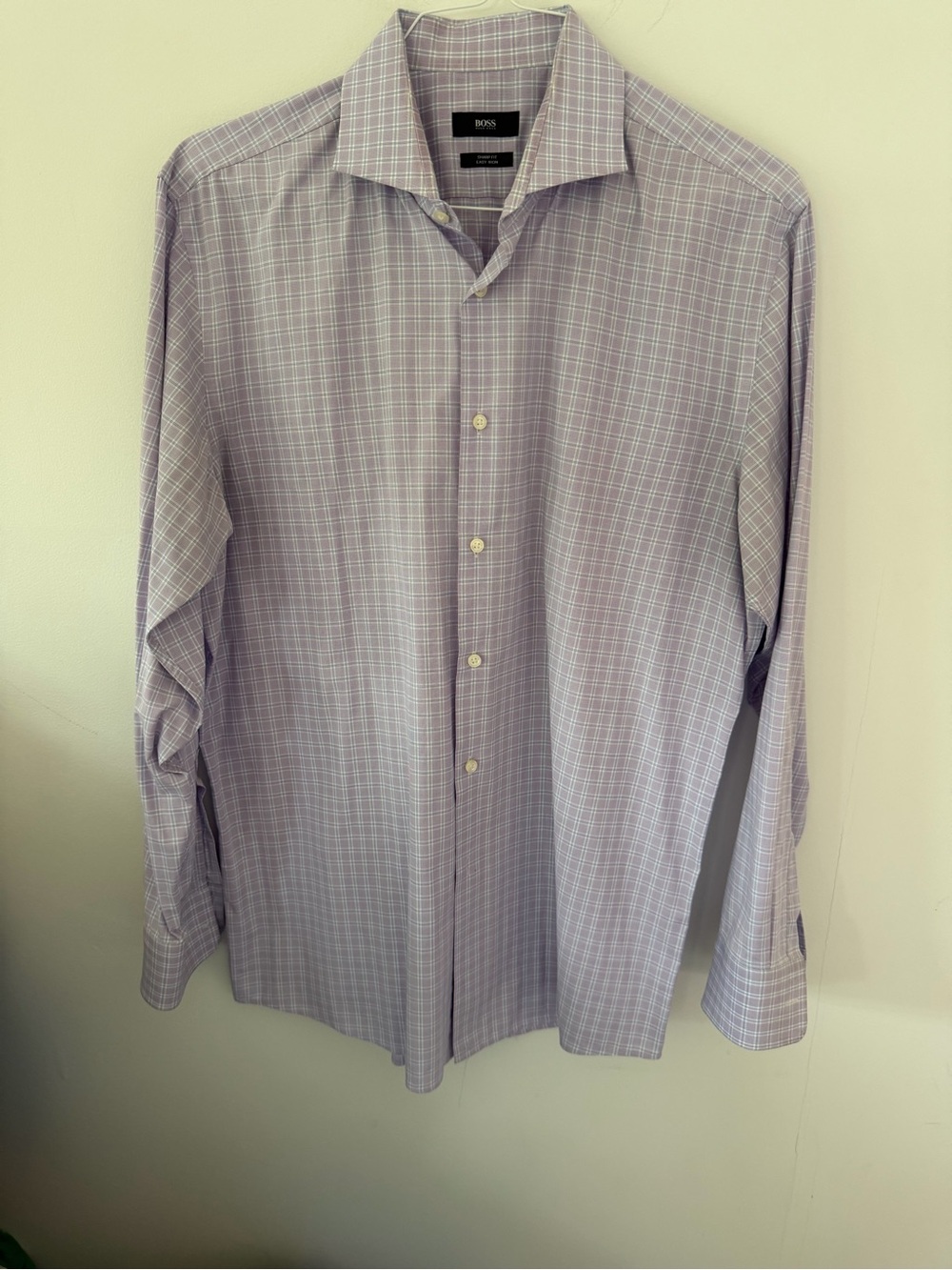 BOSS Men’s Lavender Plaid Dress Shirt
